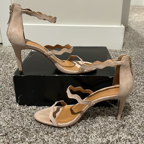 J Crew Three-Strap Scallop Suede Heels - Picture 2 of 12